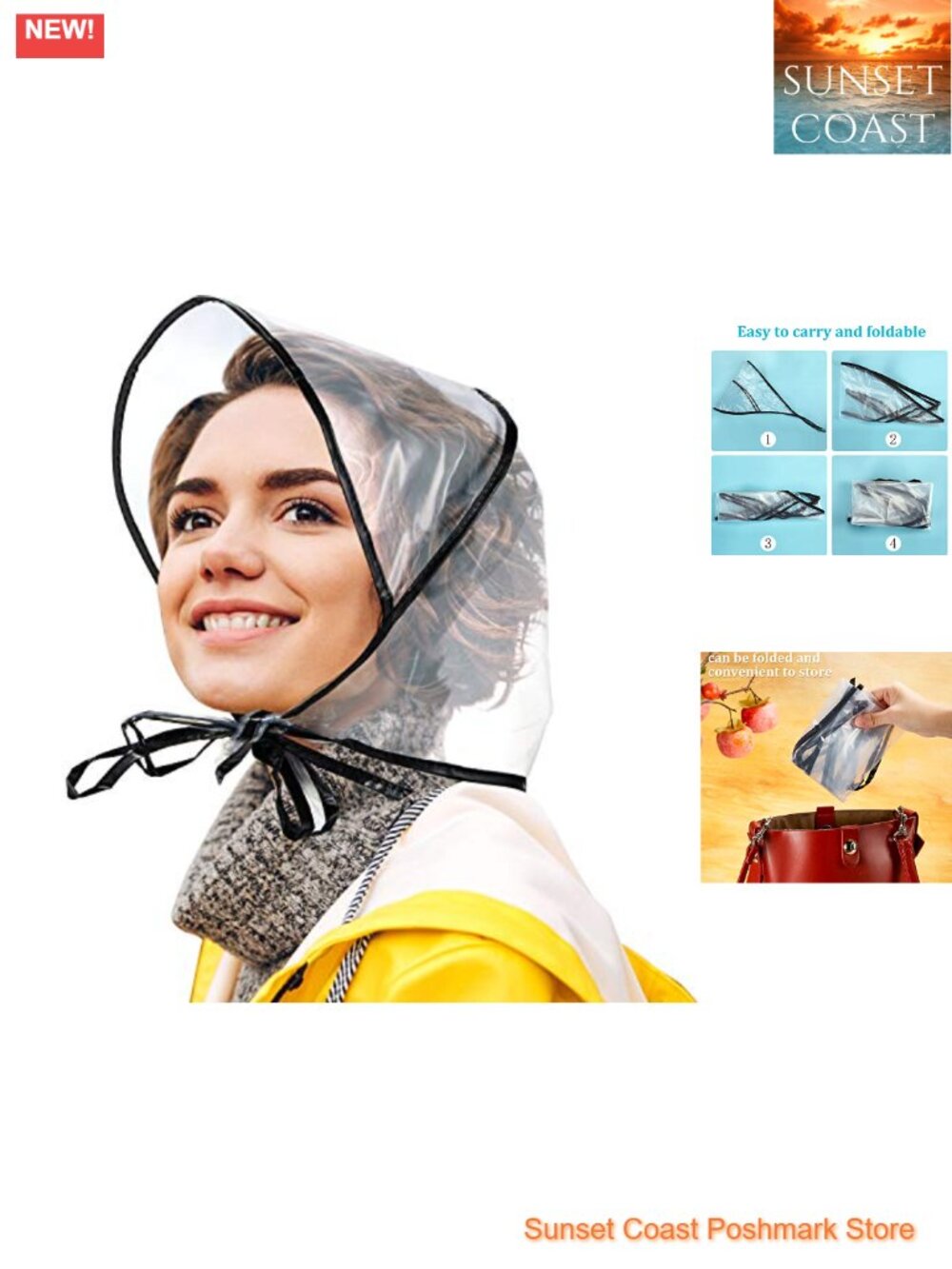 6 Pack Reusable Clear Rain Bonnets with Visor